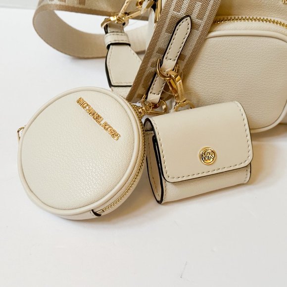 Michael Kors Jet Set Item Medium Crossbody Leather Bag Tech Attached Light Cream - Picture 14 of 14